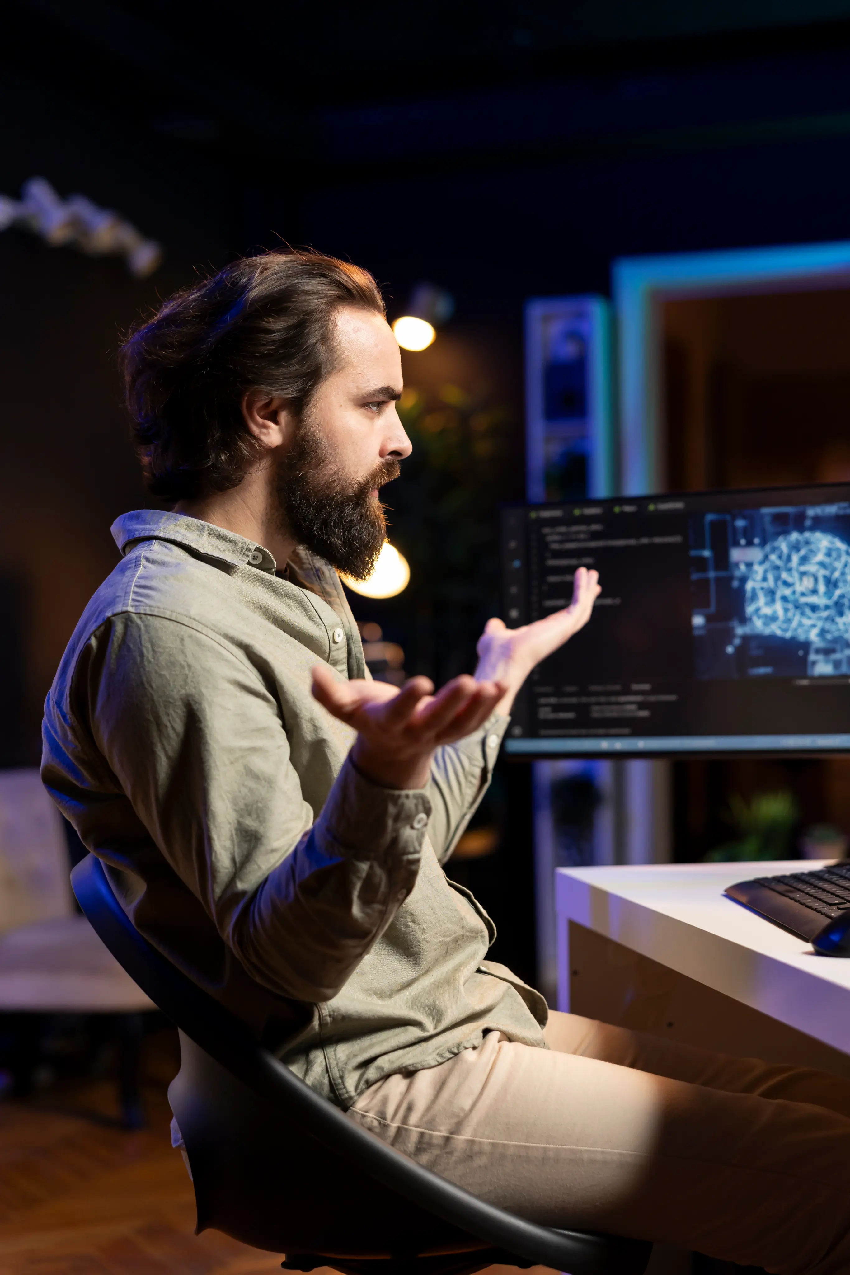 Engineer looking confused while debugging an error