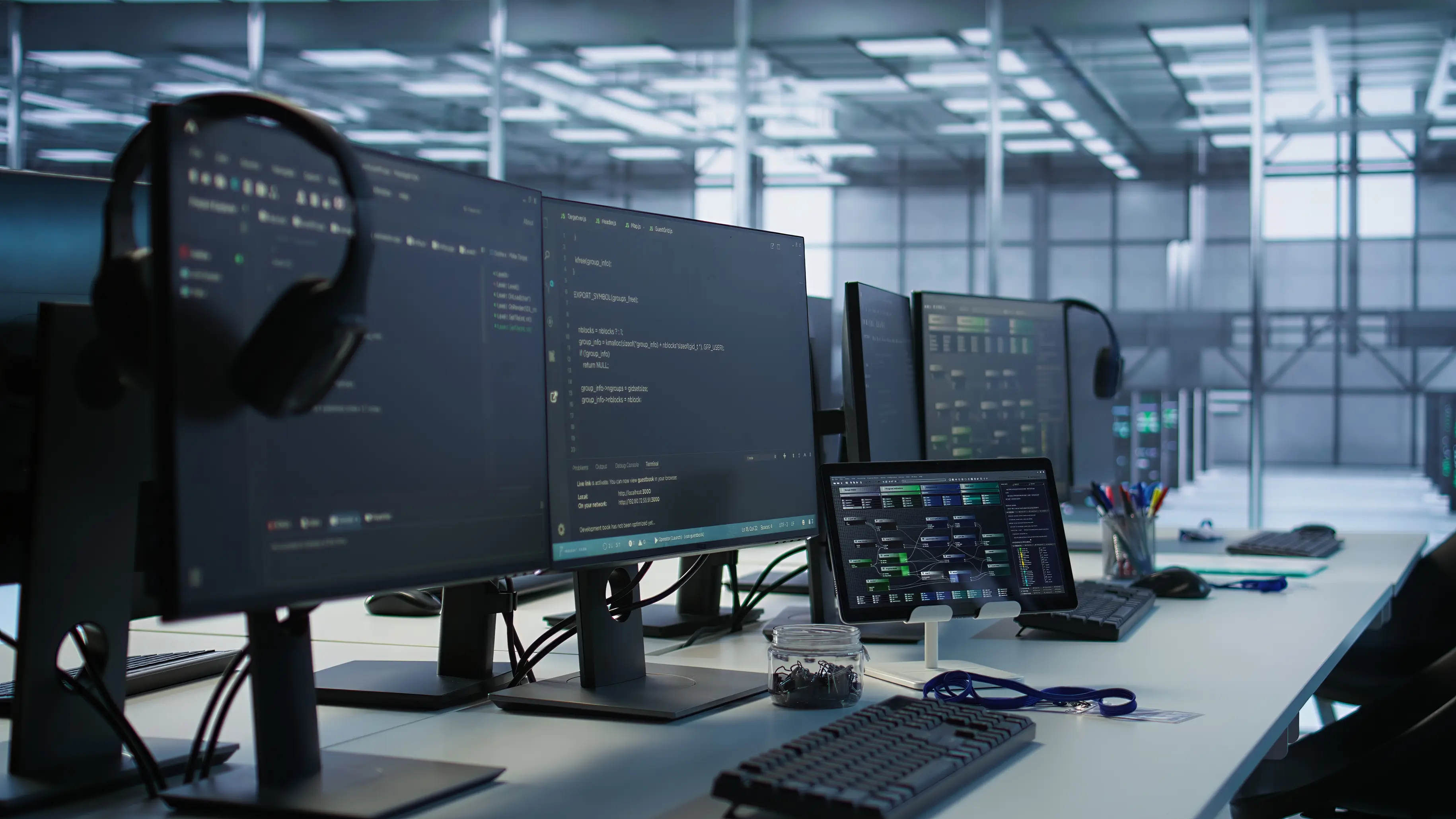 Monitors and headset in a data center